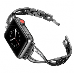 JANSIN Black Women diamond Stainless Steel Strap for iwatch